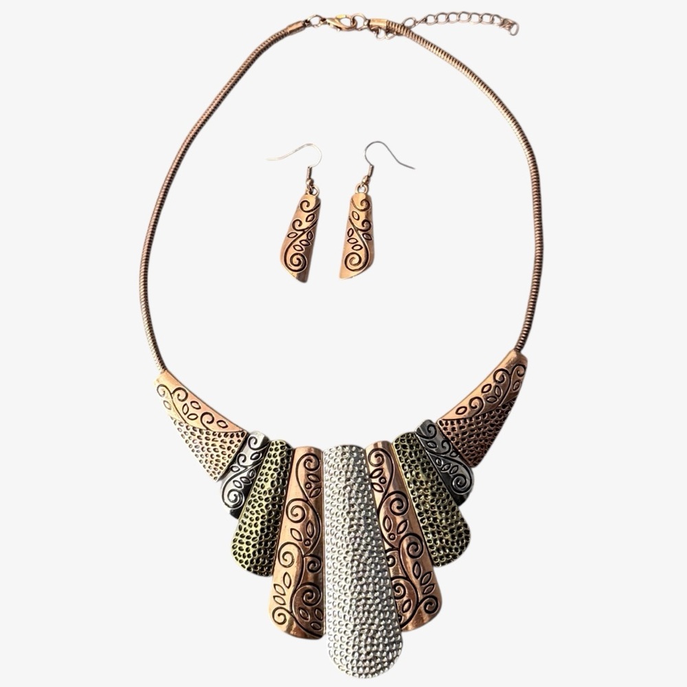 Gold and Silver Tone Metal Statement Necklace Set